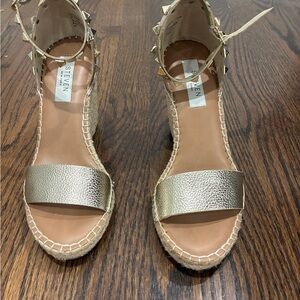 Gold Wedge Sandals size 35.5. 
Looks like the very popular Valentino sandal.